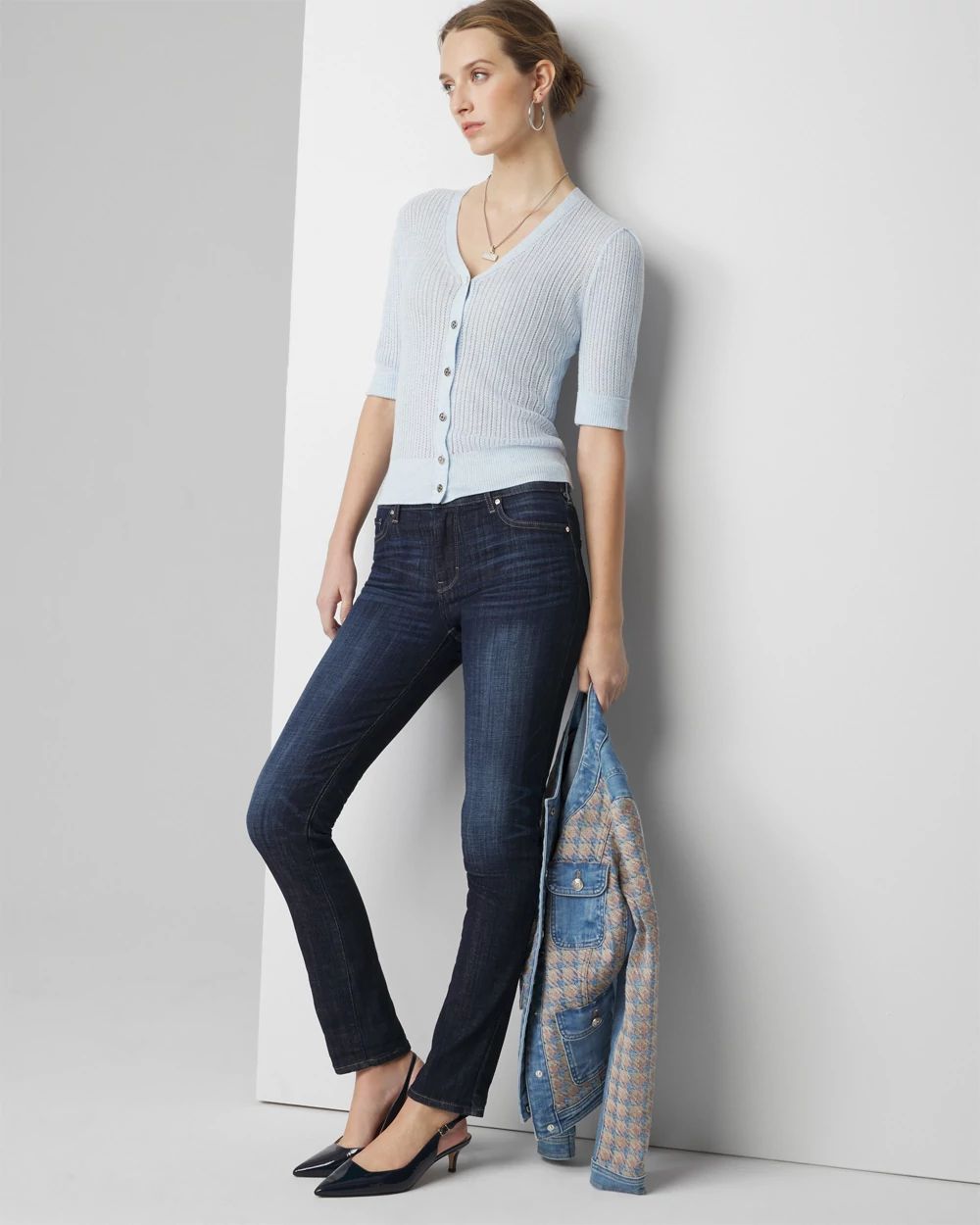 Cashmere-Blend Puff Elbow-Sleeve Cardigan | White House Cashmere-Blend Puff Elbow-Sleeve Cardigan | White House